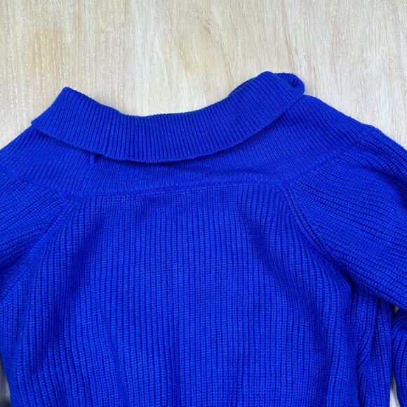Le Lis Royal Blue Shawl Collar Crossover Pullover Cropped Knit Sweater Medium - Picture 7 of 14